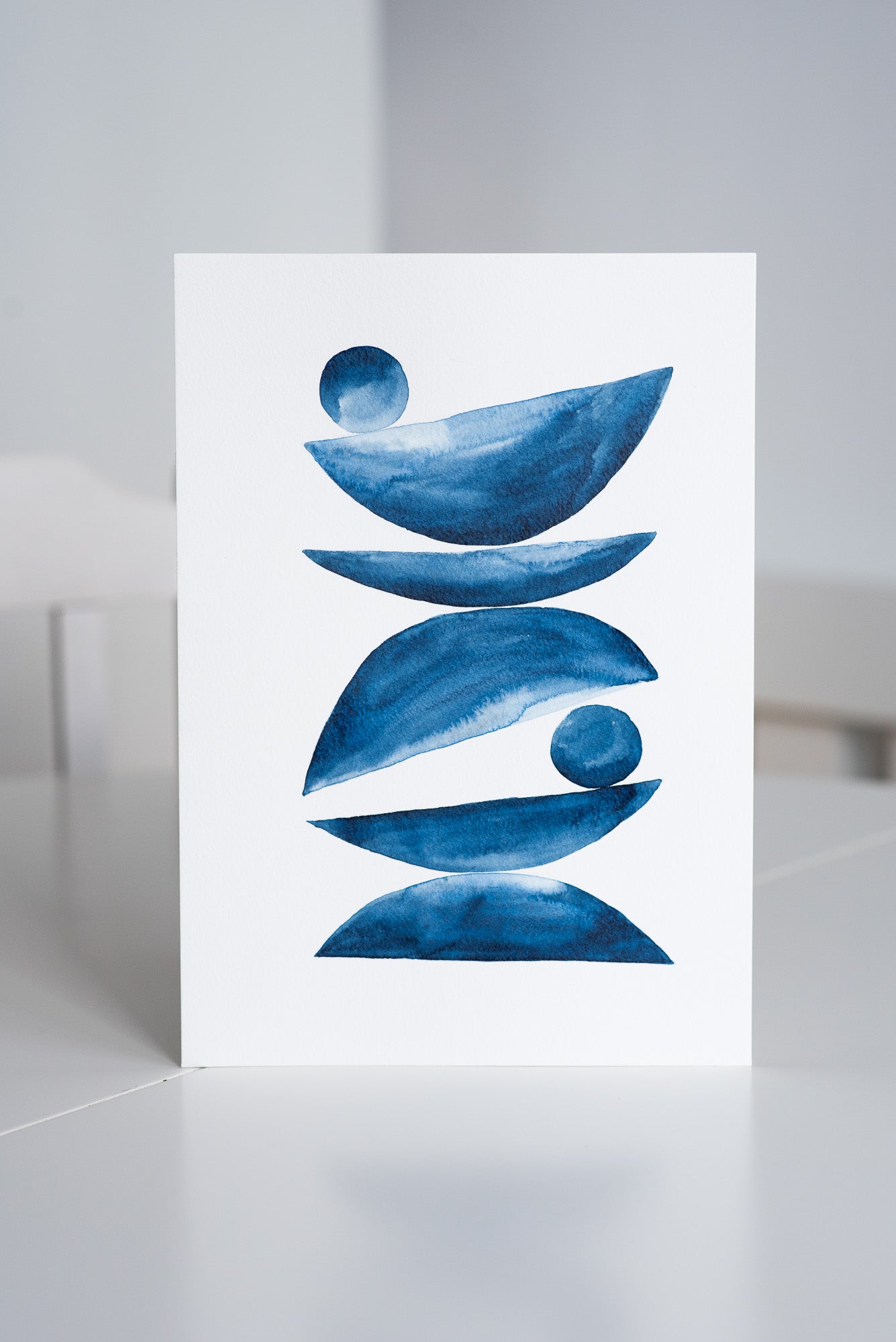 A4 Original - Zen abstract indigo pictură acuarelă- A105