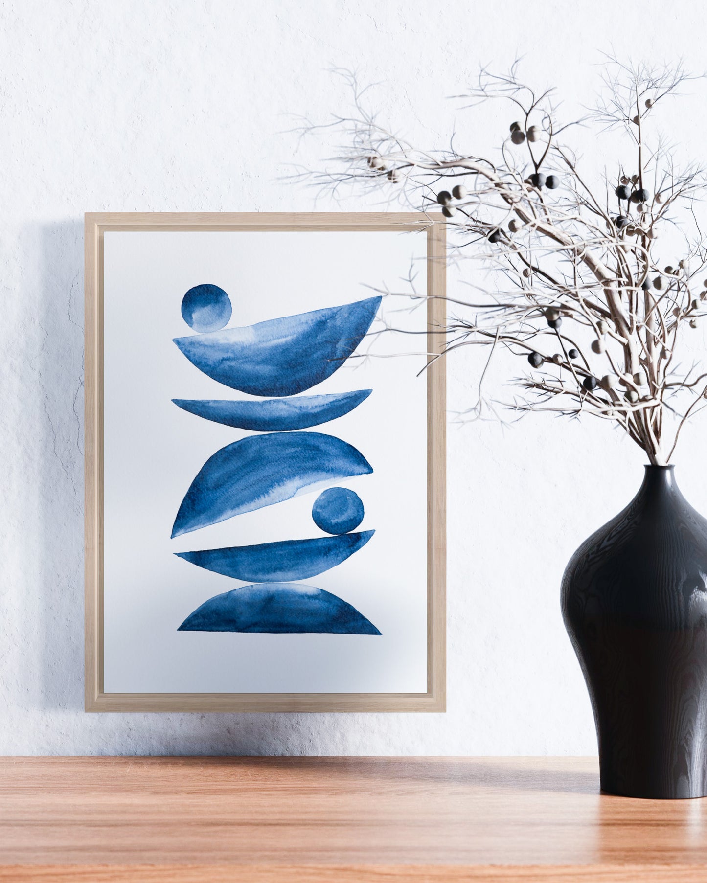 A4 Original - Zen abstract indigo pictură acuarelă- A105