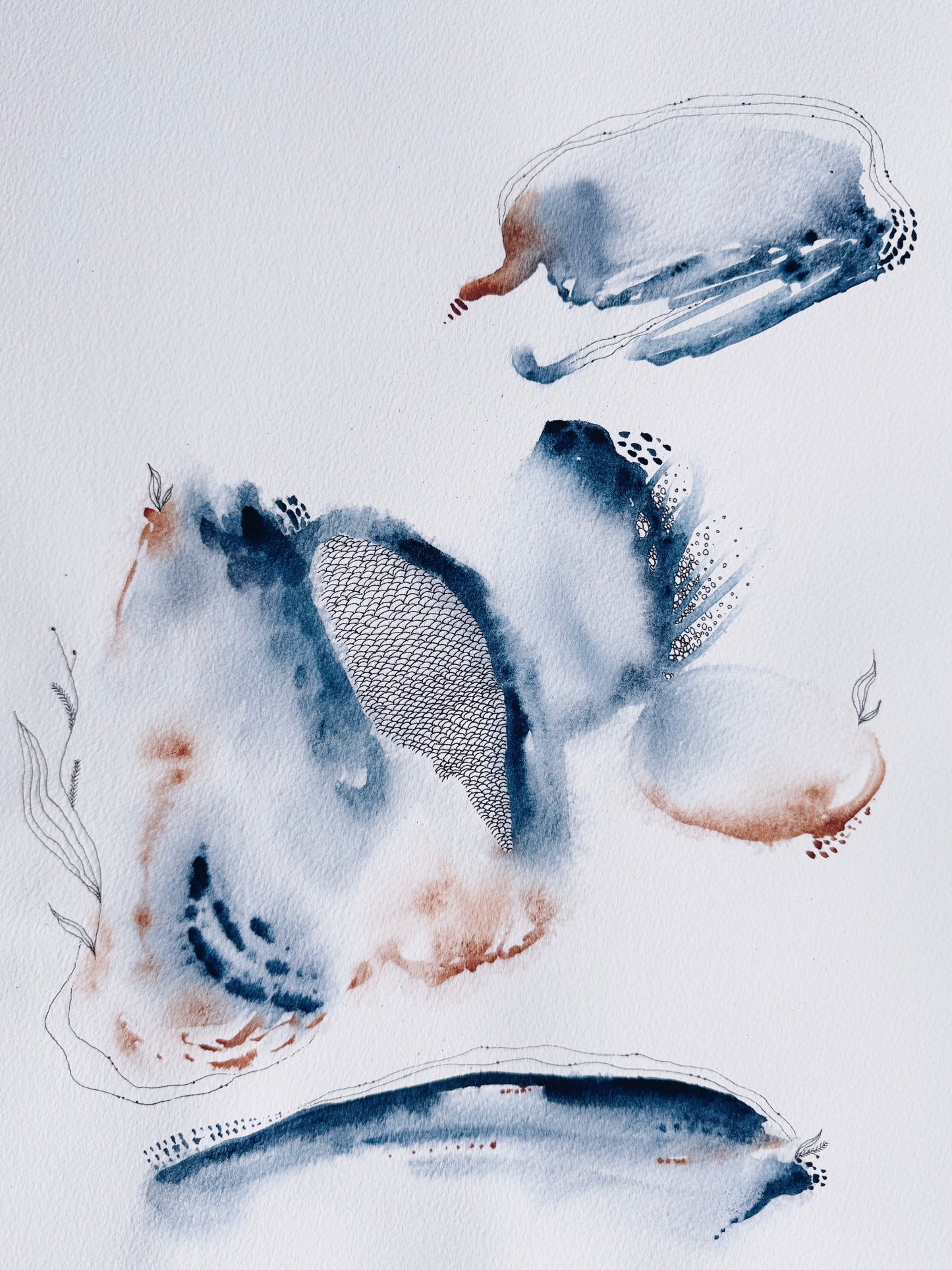 30x40 Original - Colectia Indigo Breathings 1 - Pictura în acuarela