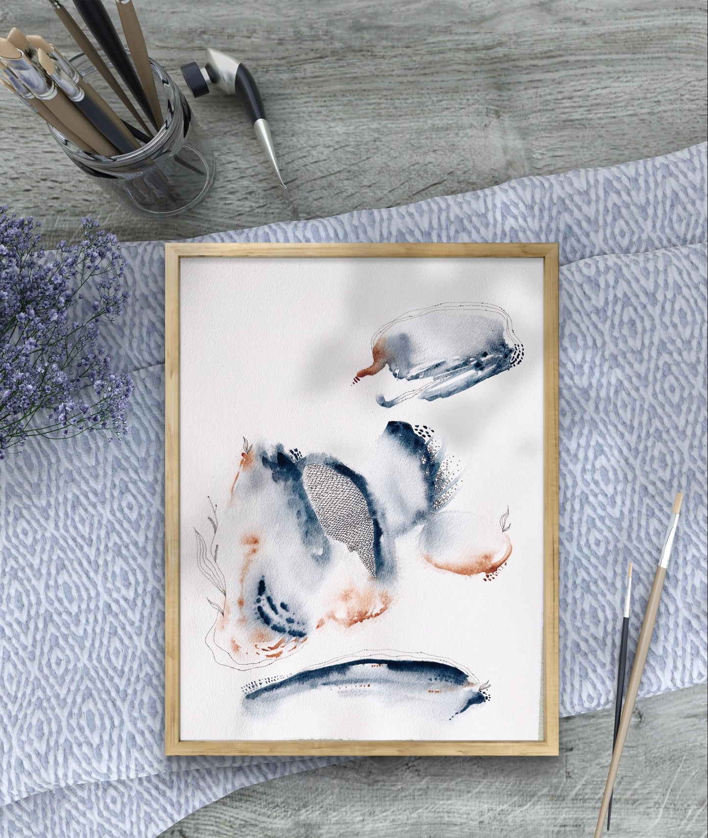 30x40 Original - Colectia Indigo Breathings 1 - Pictura în acuarela