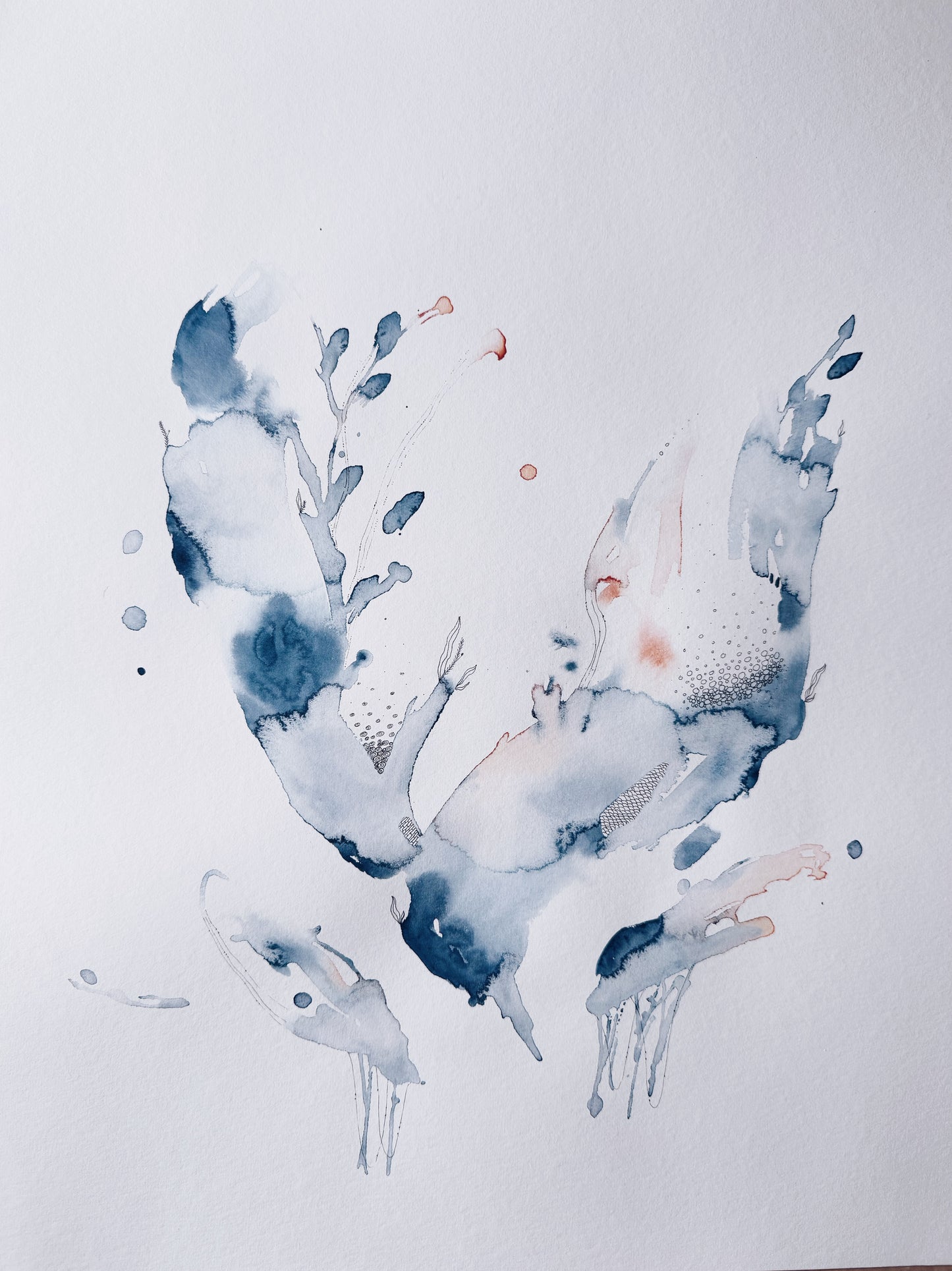 40x50 Original - Colectia Indigo Breathings 3 - Pictura în acuarela 