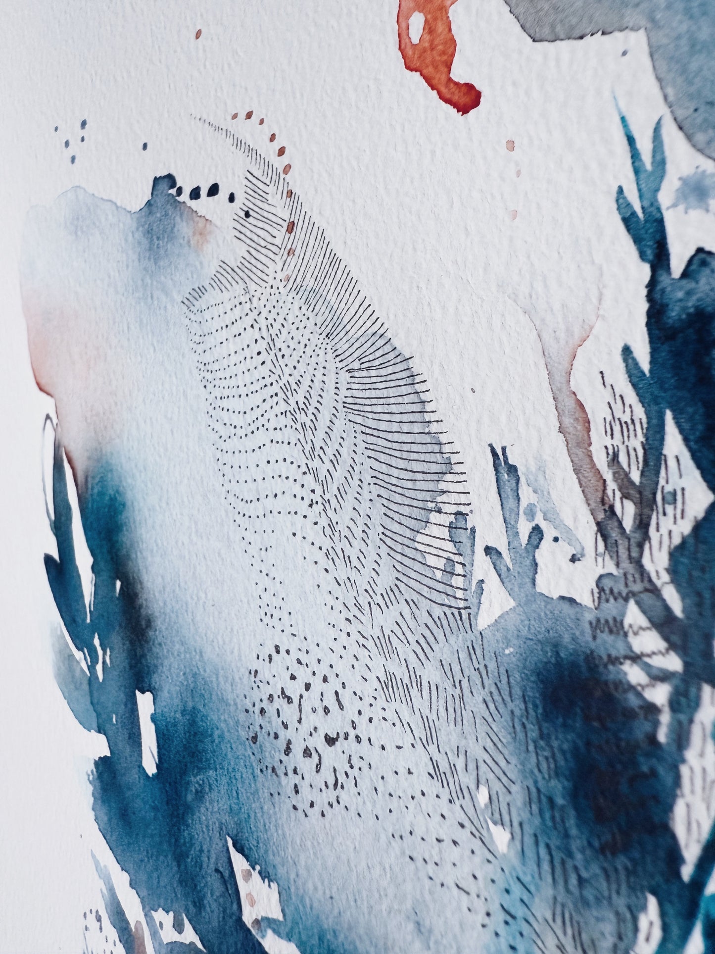 30x40 Original - Colectia Indigo Breathings 2 - Pictura în acuarela