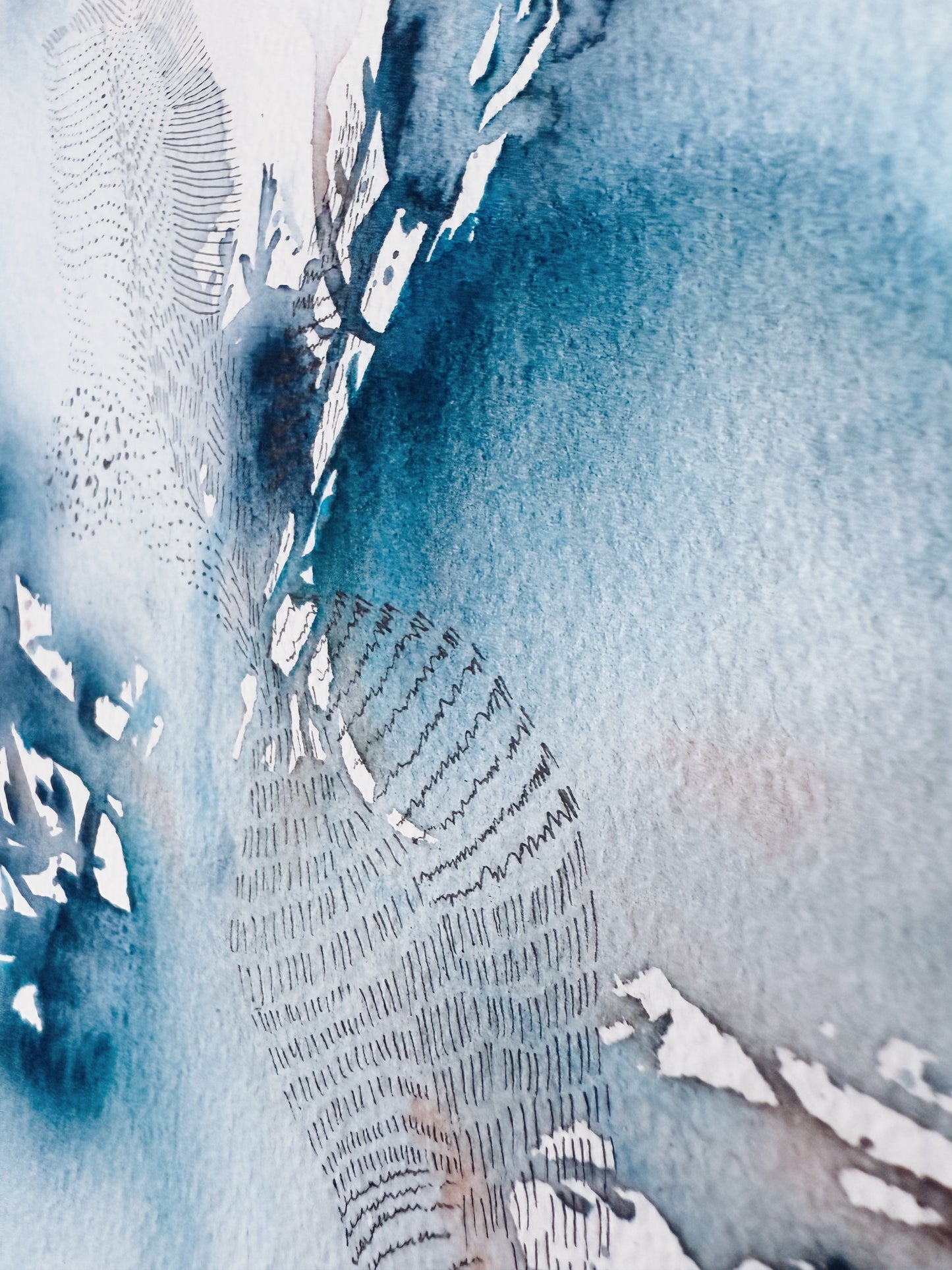 30x40 Original - Colectia Indigo Breathings 2 - Pictura în acuarela