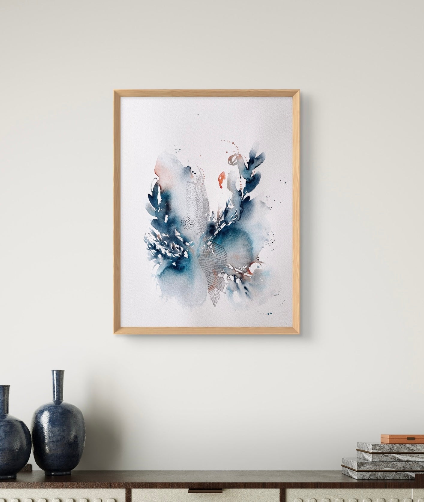 30x40 Original - Colectia Indigo Breathings 2 - Pictura în acuarela