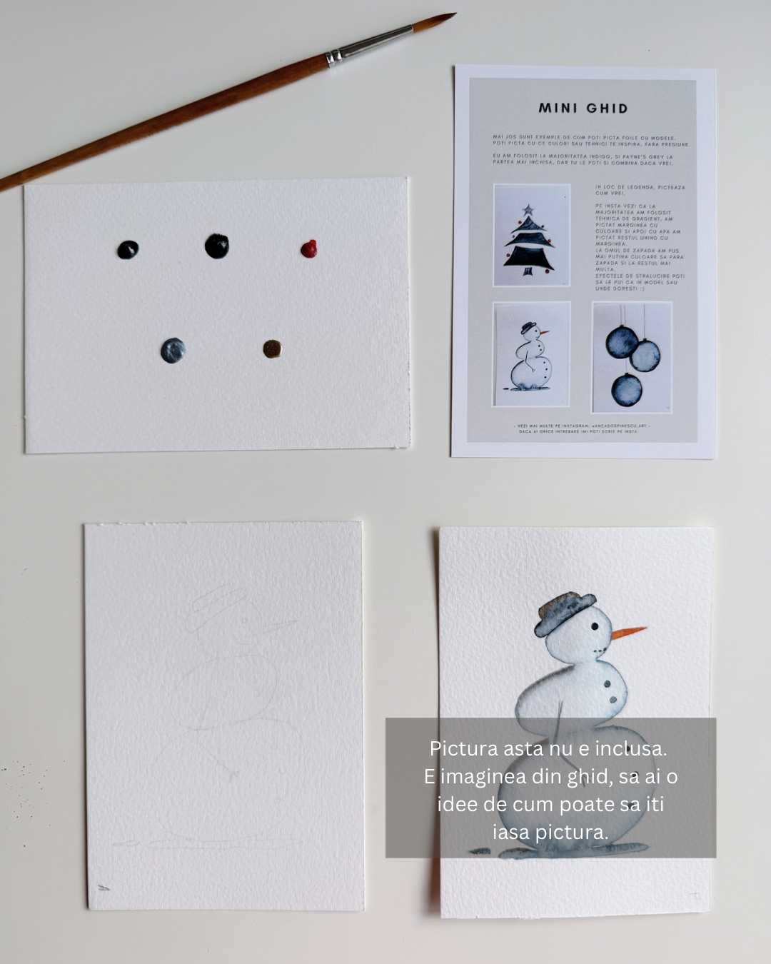 Set pictura 3 Cadouri de Craciun - Pictura pe numere in acuarela  - Handmade - Materiale profesionale + plicuri pentru cadou