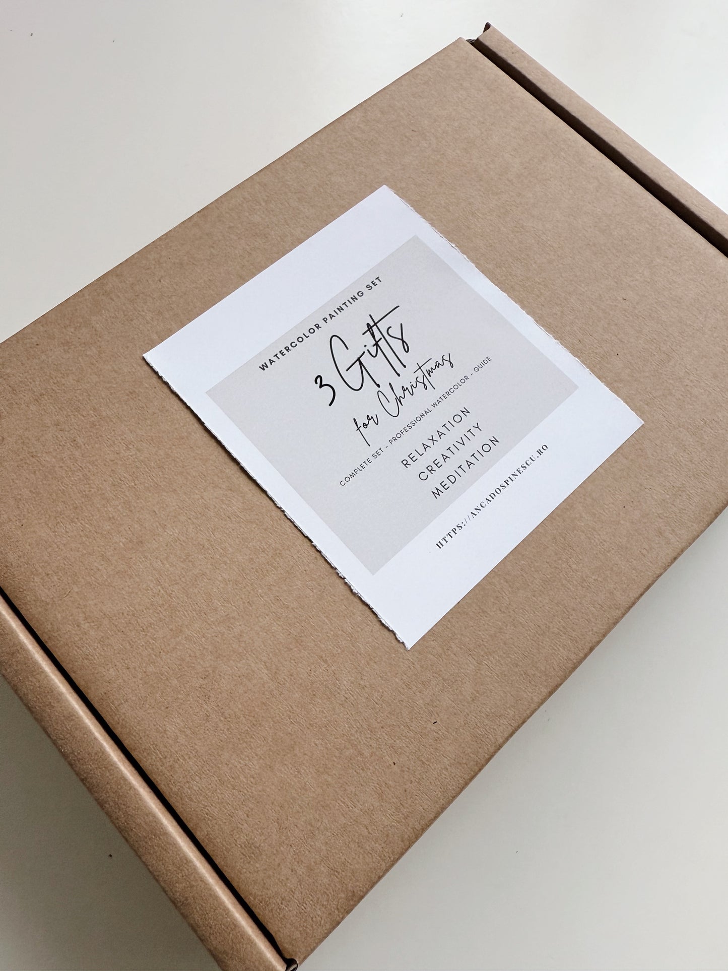 Set pictura 3 Cadouri de Craciun - Pictura pe numere in acuarela  - Handmade - Materiale profesionale + plicuri pentru cadou