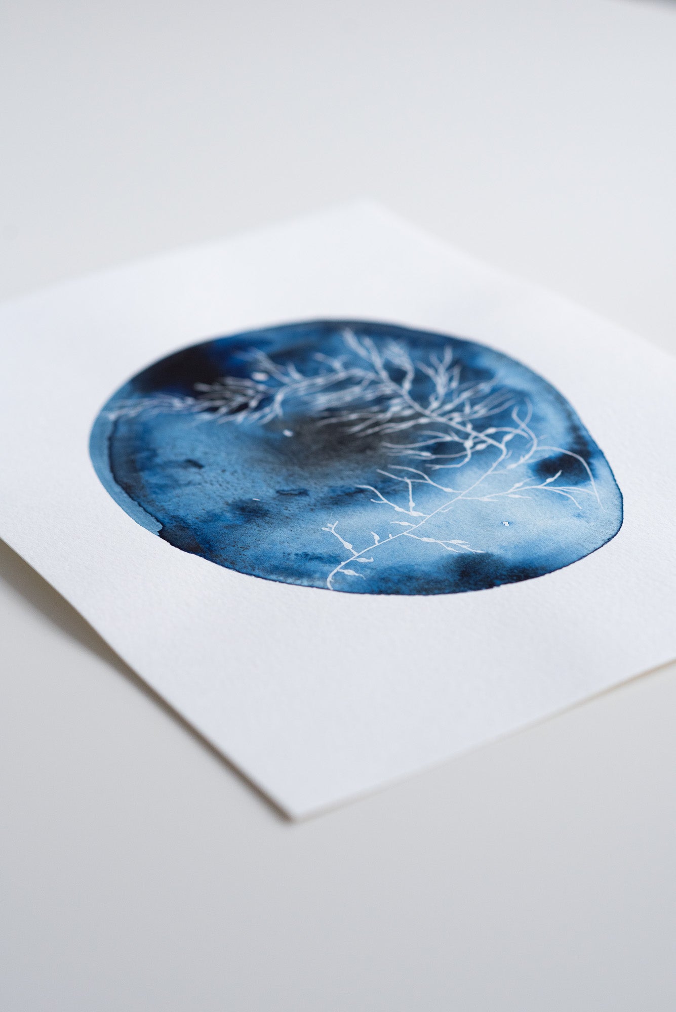 A4 Original - Plante albe indigo abstract pictură acuarelă - A101