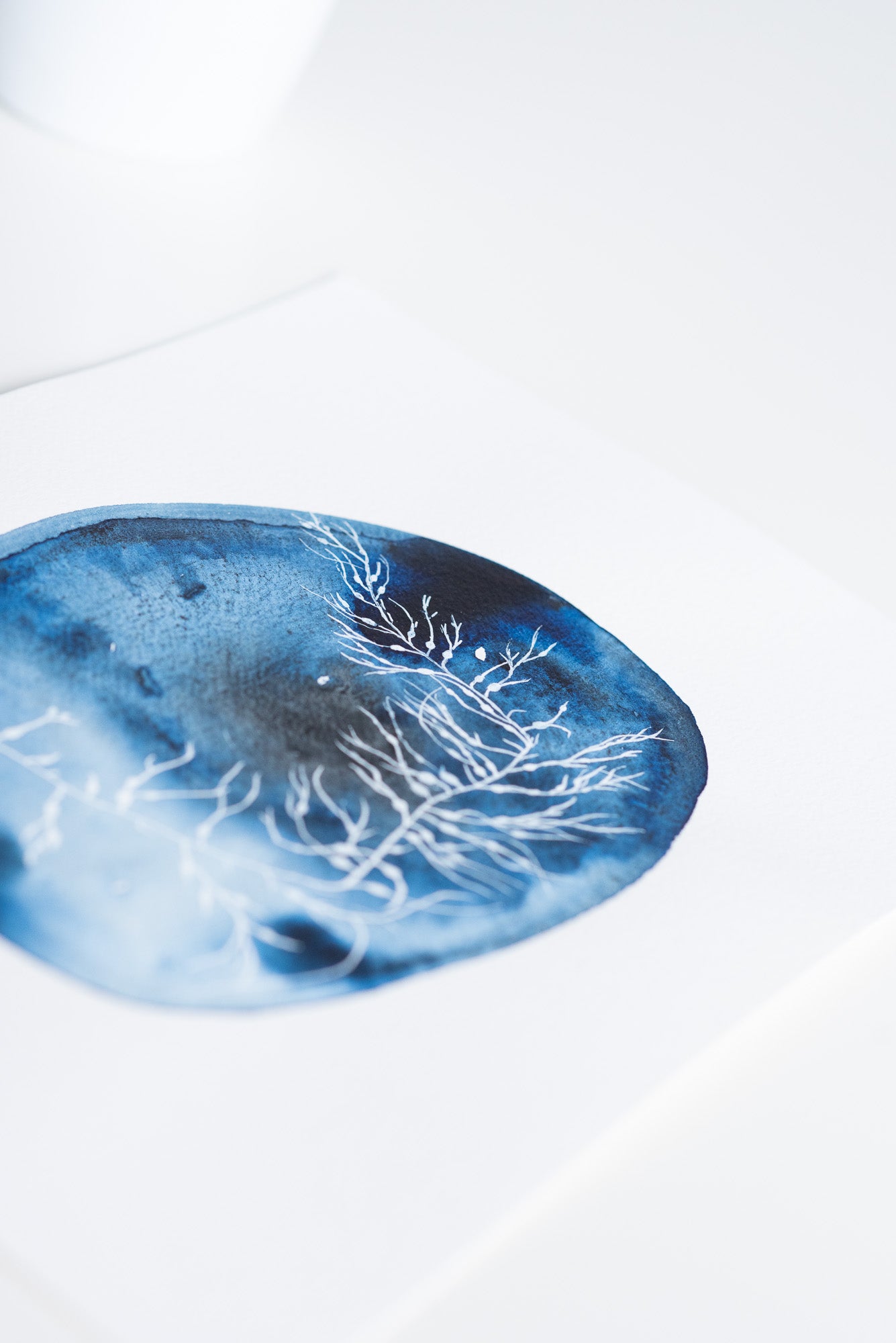 A4 Original - Plante albe indigo abstract pictură acuarelă - A101
