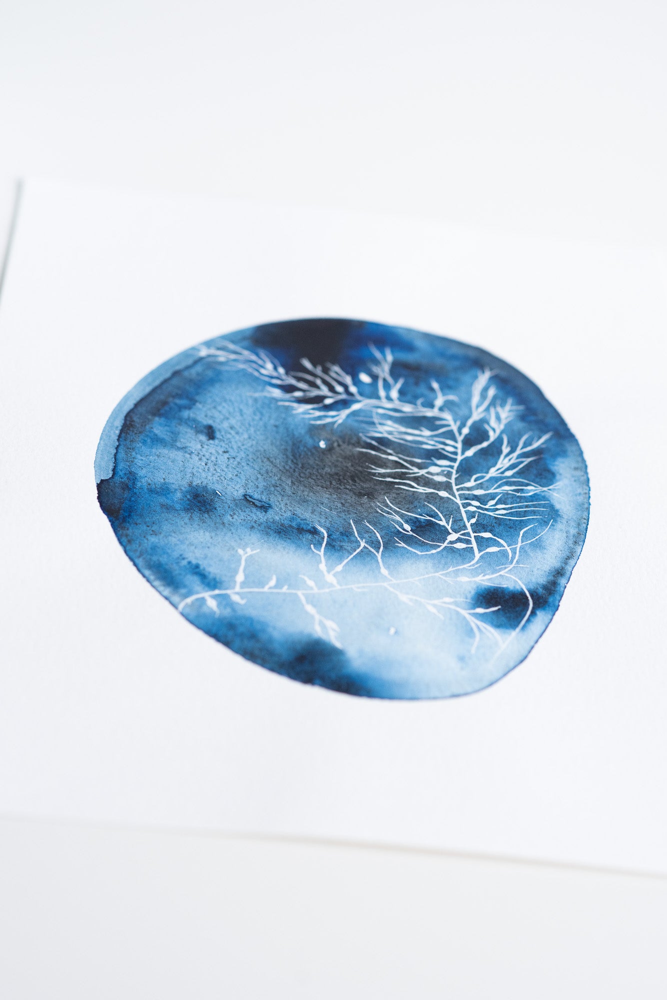 A4 Original - Plante albe indigo abstract pictură acuarelă - A101