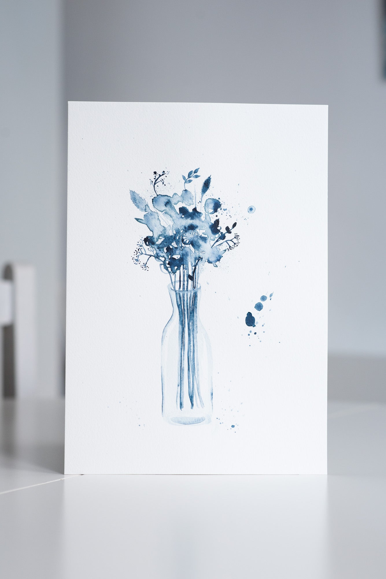 A4 Original - Vază cu flori indigo pictură acuarelă - A102