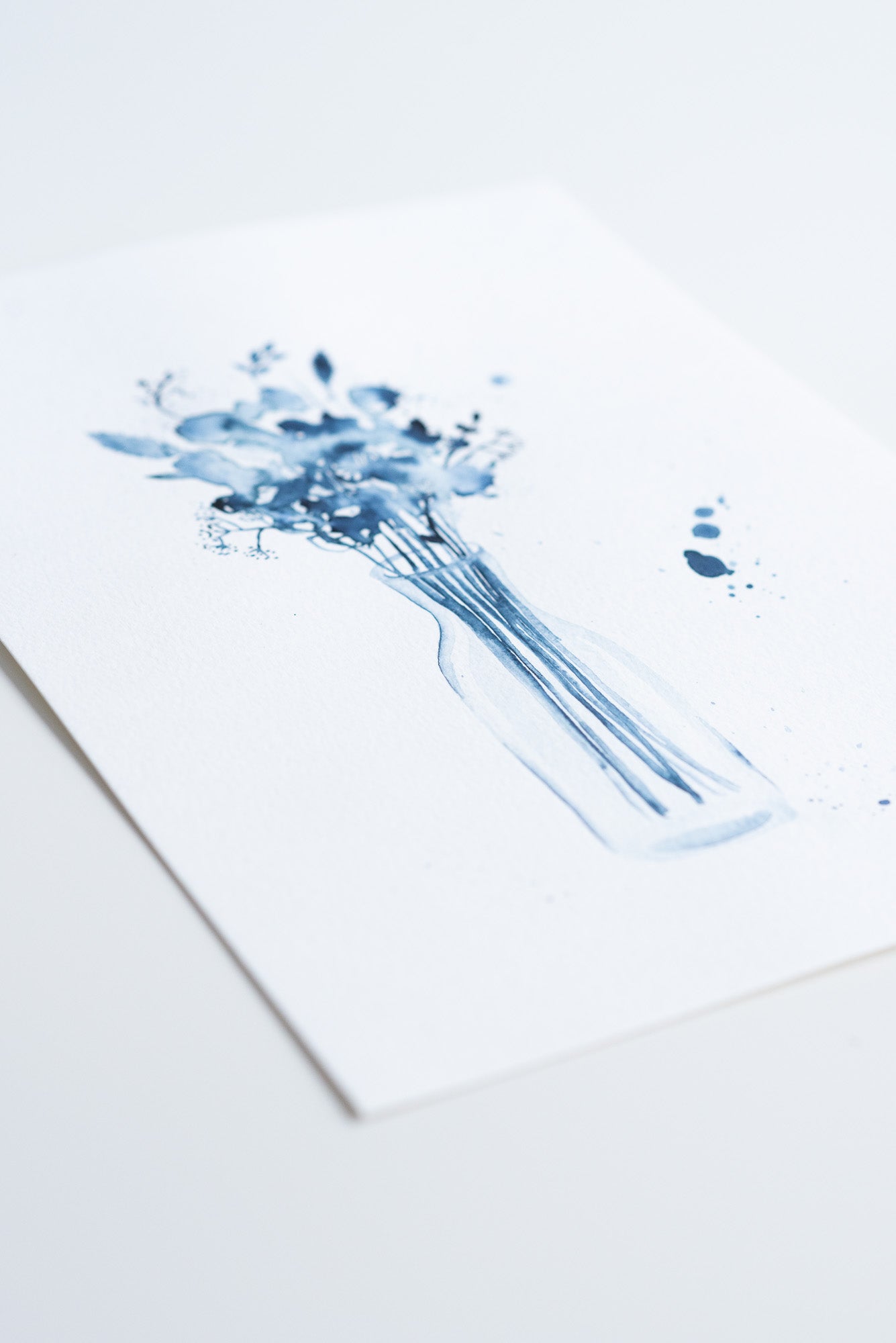 A4 Original - Vază cu flori indigo pictură acuarelă - A102
