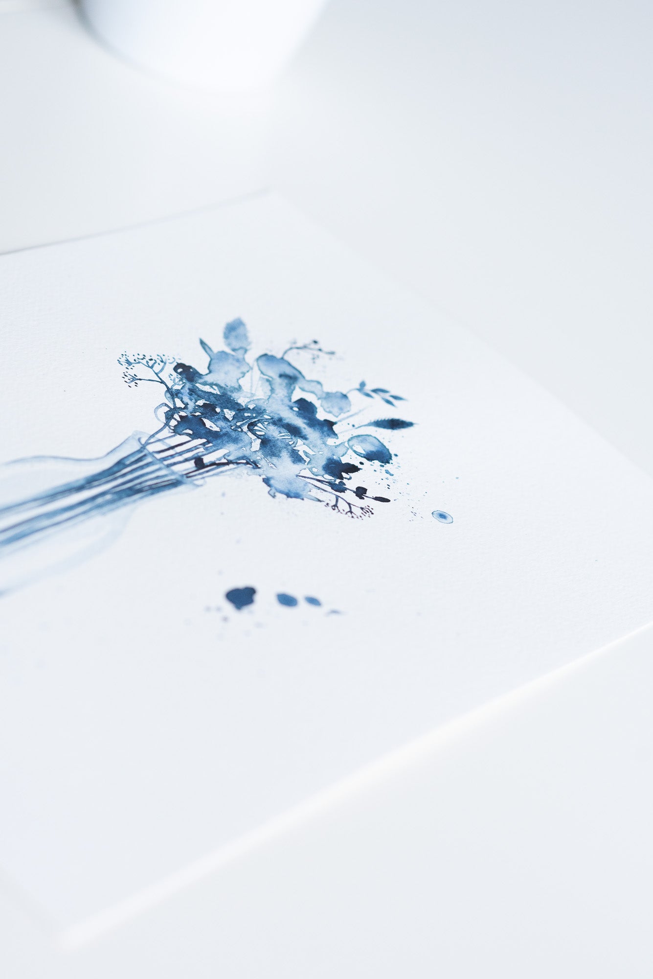 A4 Original - Vază cu flori indigo pictură acuarelă - A102