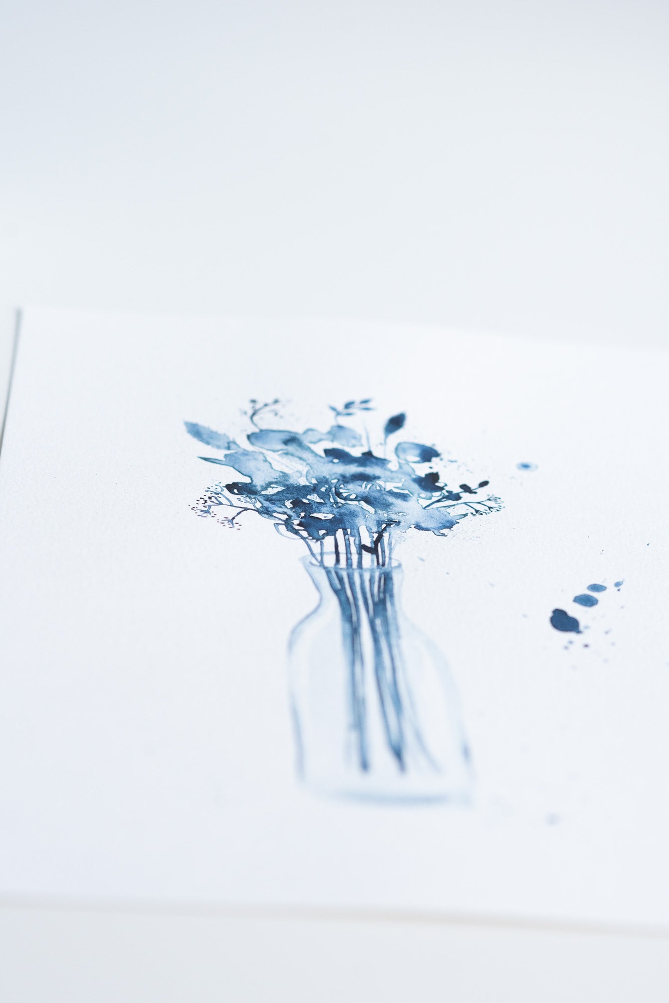 A4 Original - Vază cu flori indigo pictură acuarelă - A102