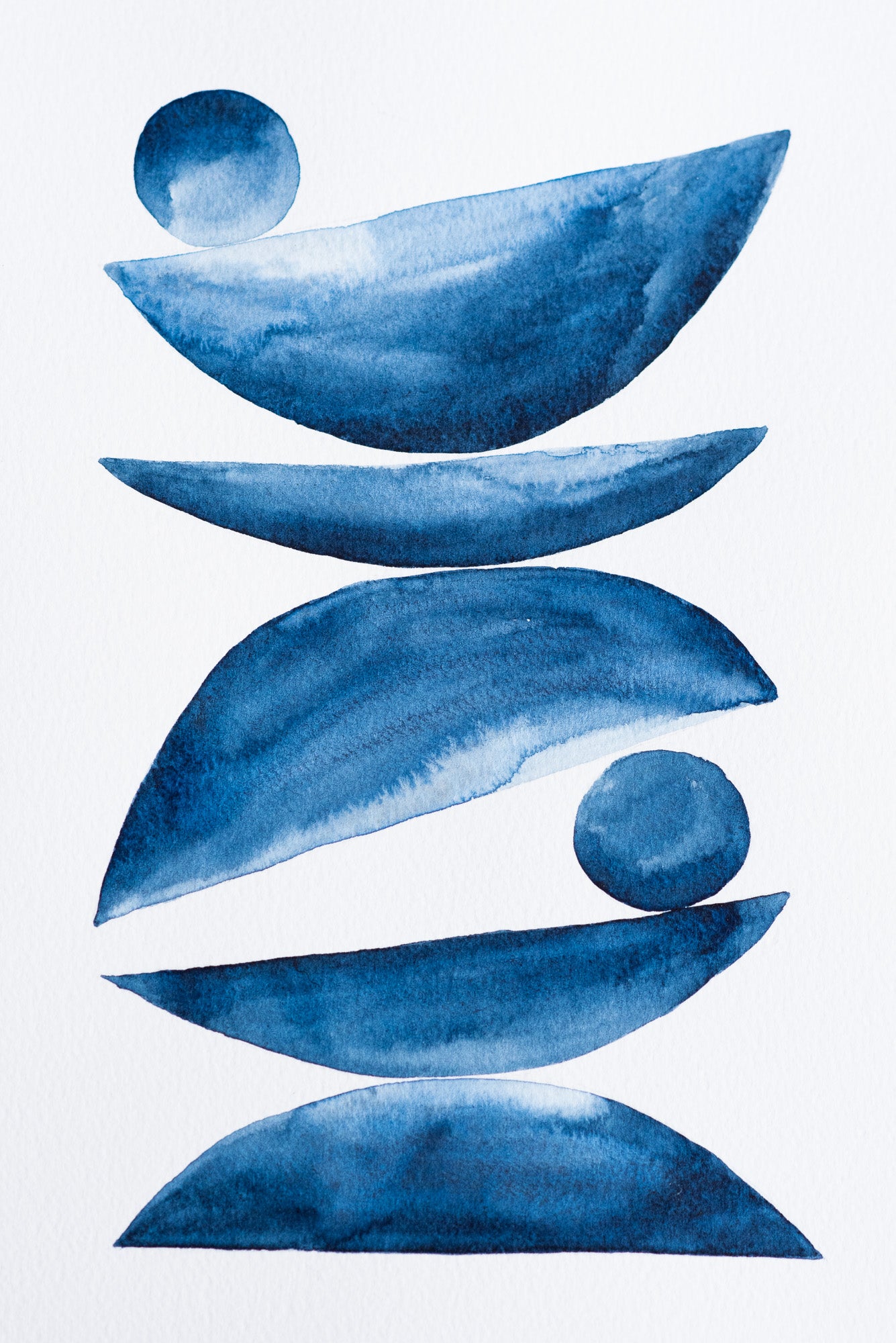 A4 Original - Zen abstract indigo pictură acuarelă- A105