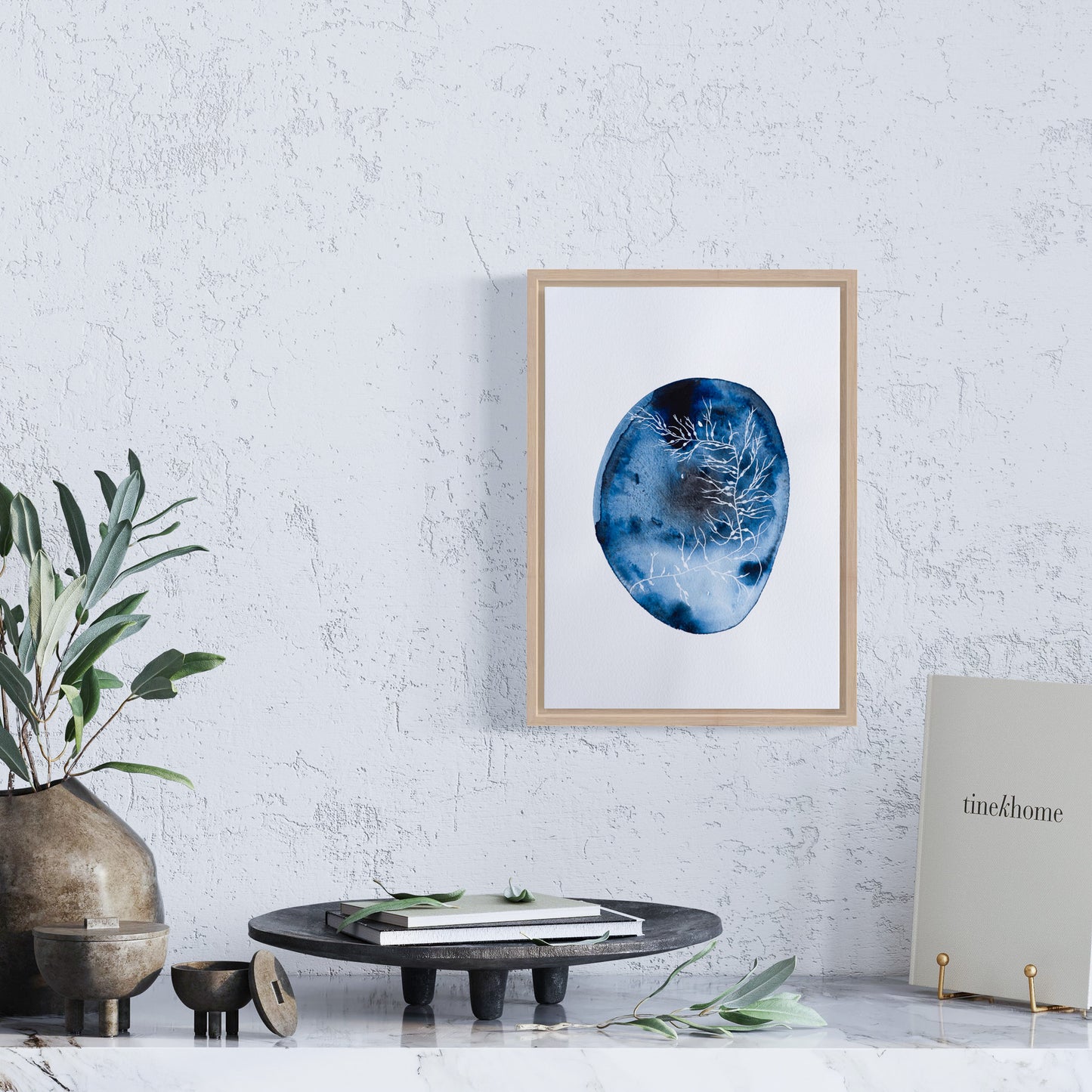 A4 Original - Plante albe indigo abstract pictură acuarelă - A101